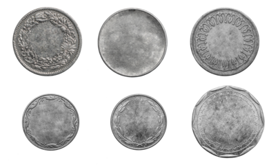 old empty silver coin on a transparent isolated background. png