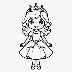 Fototapeta na wymiar Cute Princess Coloring Page: Full Body Shot with Simple Outline and Shapes for Kids