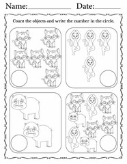 Counting game - educational activity worksheets for kids for homeschooling