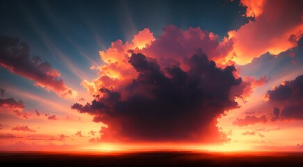 Vibrant orange sky at dusk [AI Generated]