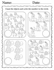 How many objects - educational activity worksheets for preschool children - Counting game