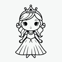 Cute Princess Coloring Page: Full Body Shot with Simple Outline and Shapes for Kids