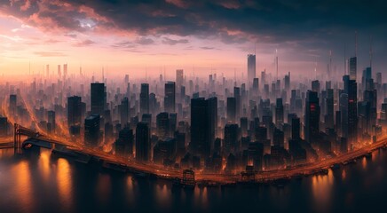 Fototapeta na wymiar Urban landscape with towering buildings [AI Generated]