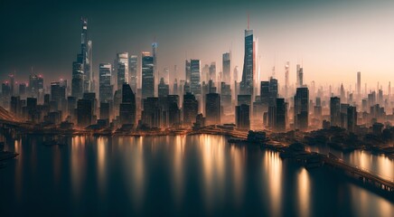 Obraz premium Urban landscape with towering buildings [AI Generated]