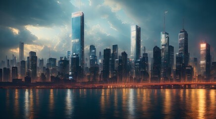 Fototapeta premium Urban landscape with towering buildings [AI Generated]