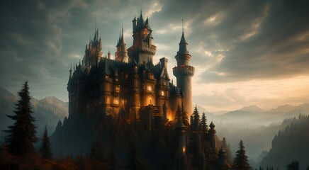 Fototapeta premium Majestic castle tower and architecture [AI Generated]