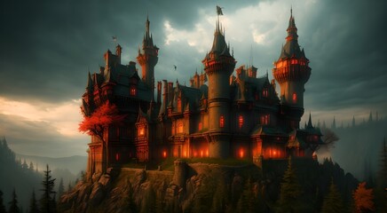 Naklejka premium Majestic castle tower and architecture [AI Generated]