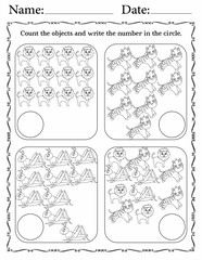 Counting objects - educational activity worksheets for preschool children