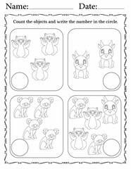 Counting objects - activity worksheets for kids in kindergarten and above