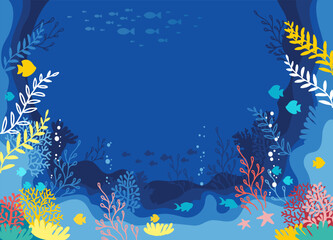 Naklejka na ściany i meble Underwater marine life of a coral reef. World oceans day