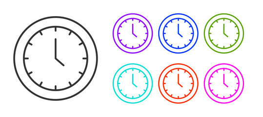 Black line Clock icon isolated on white background. Time symbol. Set icons colorful. Vector