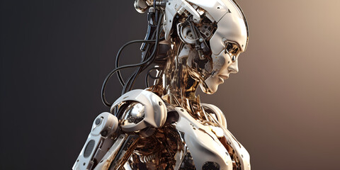 Very detailed robotic man, cyborg, android ai humanoid robot.