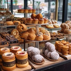 A display of artisanal baked goods, AI Generative.