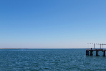 ニューヨーク、コニーアイランドの桟橋からマンハッタン島の眺め