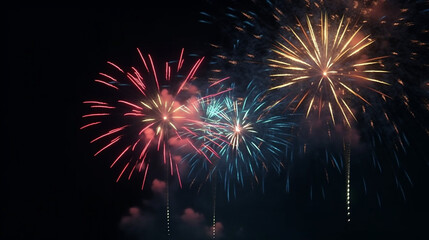 AI generative image of night sky with colorful fireworks in a 4th july event 
