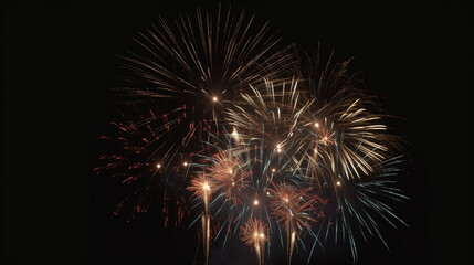 AI generative image of night sky with colorful fireworks in a 4th july event 