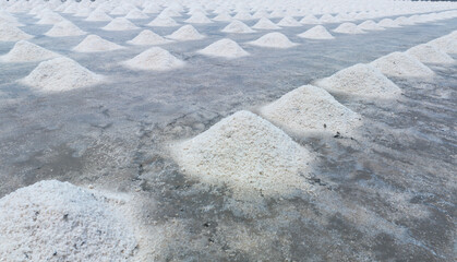 Sea salt farm. Pile of brine salt. Raw material of salt industrial. Sodium Chloride mineral....