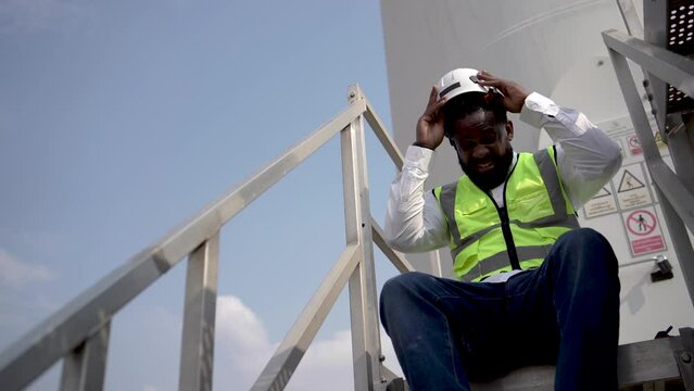 Tired stress worker sweat from hot weather in summer working