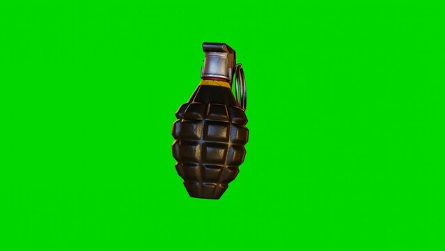 3d render model of a combat grenade rotating on a green screen