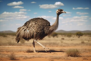 Emu Running Across Open Plai