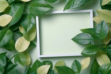 Fototapeta na wymiar empty frame with green leaves mockup. green ivy frame. white background. Generative AI