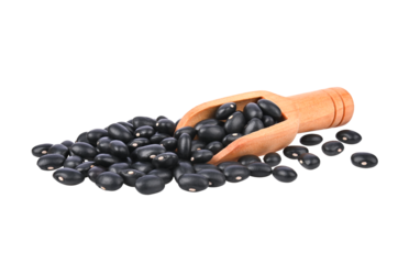 Bean, Black beans and wooden scoop on transparent png.