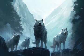 group of polar wolf illustration showing their strength. Generative AI