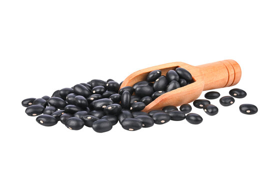 Bean, Black beans and wooden scoop on transparent png.