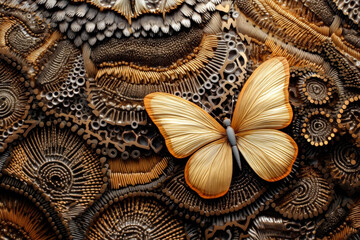 Precious butterfly in an intricate spiral sculpture style, brown and gold, abstract, generative ai