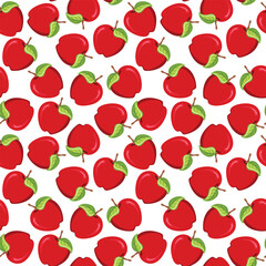 Red Apples Seamless Vector Pattern Tile. Repeating Print. Perfect for Back to School or Apple Picking or Food Packaging. Red Apples Randomly Arranged on White Background. Pattern Swatch is Included.