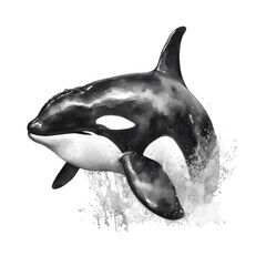 Graceful Black And White Orca Whale, Watercolor, Generative AI