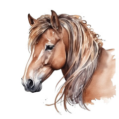 Gentle Brown Horse With A Wreath Water Color, Generative AI