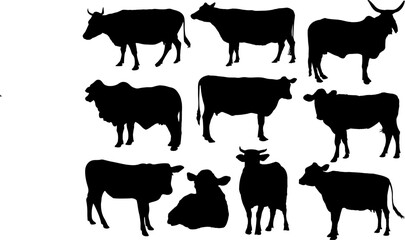 Set of CowS Silhouette, Farm Animal Bundle