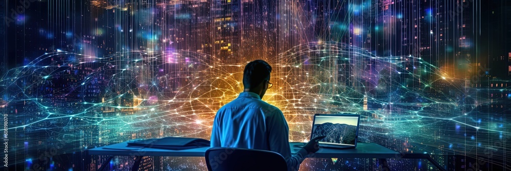 Wall mural digital technology, internet network connection, big data, digital marketing iot internet of things.