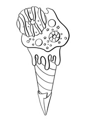 contour line illustration food ice cream cone summer cartoon style design element coloring book sticker cover logo print