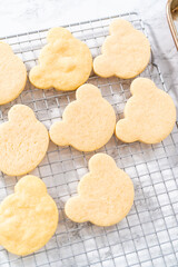 Panda shaped shortbread cookies with chocolate icing