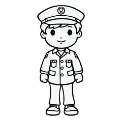 Child-Friendly Coloring Page: Simple Black and White Illustration of a Cute Policeman