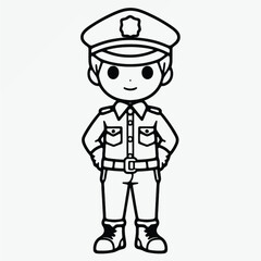 Vector Illustration: Cute Policeman Coloring Page with Sharp Black Lines