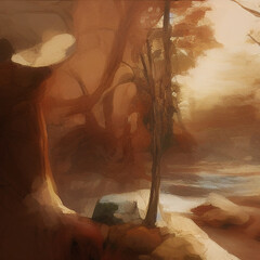 atmospheric beautiful forest.painted with a brush.high resolution