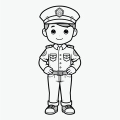 Vector Illustration: Cute Policeman Coloring Page with Sharp Black Lines