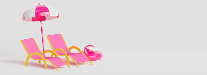 Creative collage picture placard loungers sun umbrella inflatable ring ball empty space proposition isolated on white background