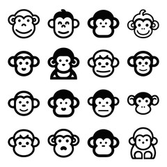 Fototapeta premium Cartoon monkey face line icon