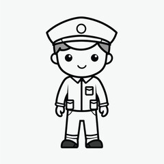 Cute Policeman Coloring Page: Simple Black and White Illustration for Kids
