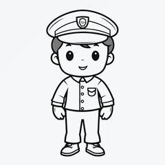 Cute Policeman Coloring Page: Simple Black and White Illustration for Kids