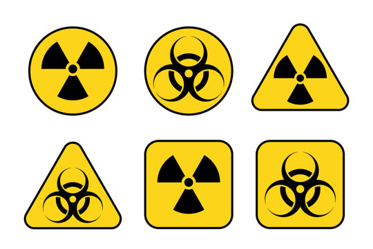 Danger signs vector icon set. Radioactive, biohazard warning symbol. Caution label