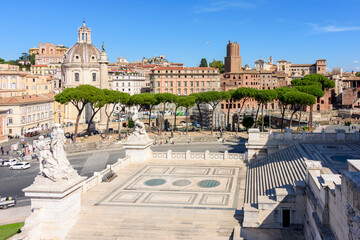 Trajan's Market (Mercati di Traiano) ruins and Vittoriano monument in Rome, Italy