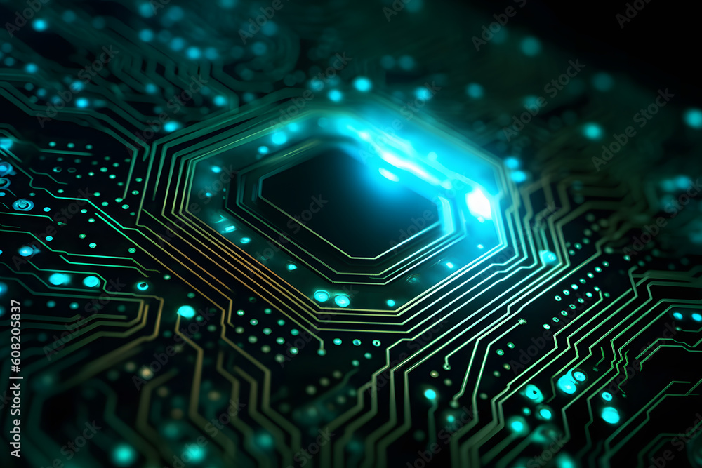 Poster central computer processors cpu concept. motherboard digital chip. technology science background. ne
