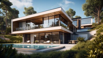 Fototapeta na wymiar Modern luxury villa with swimming pool. luxury house and swimming pool . AI Generative