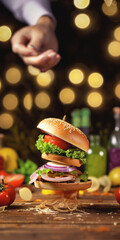 Fototapeta na wymiar Hamburger mit glitzer Hintergrund als Poster, ai generativ