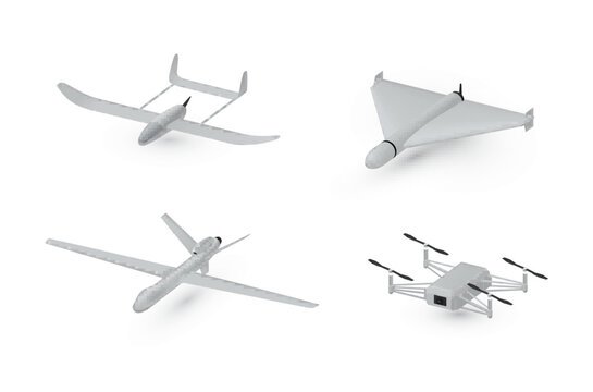 Military drones munition air kamikaze attack set realistic vector spy security aerial surveillance
